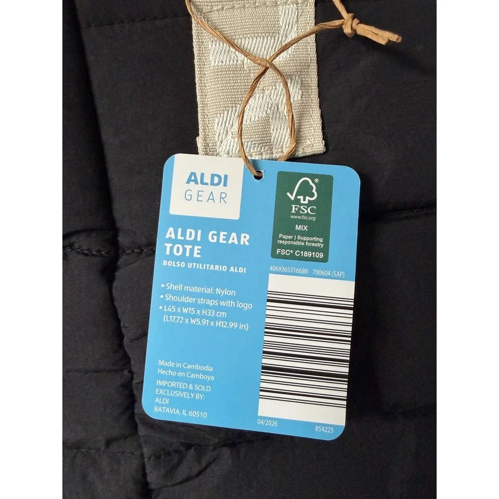 Aldi 50th Anniversary Gear Puffer Tote Bag Black Quilted Nylon Logo